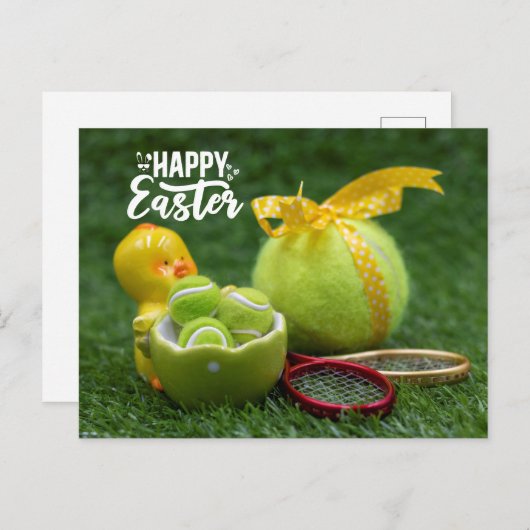 イースターホリデーのテニスボール（卵の殻） シーズンポストカード (正面/裏面)