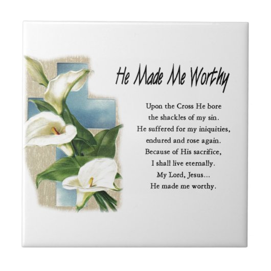 イースターホリデークリスチャン彼は私に値する作った タイル (正面)