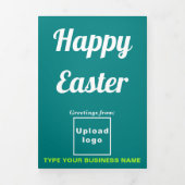 イースターホリデービジネスティール（緑がかった色）グリーン 三つ折りクリスマスカード (カバー)