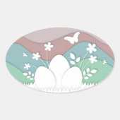 イースターホリデー卵狩りペーパーカットデザイン 楕円形シール (正面)