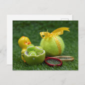 イースターホリデー用テニスボール(カラフル卵) シーズンポストカード (正面/裏面)