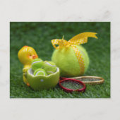 イースターホリデー用テニスボール(カラフル卵) シーズンポストカード (正面)