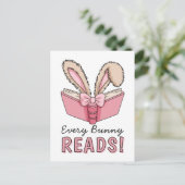 イースターホリデー かわいい読書うさぎ 本好き シーズンポストカード (スタンド正面)