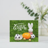 イースターホリデー、サッカーボール復活祭の卵緑 ポストカード (スタンド正面)