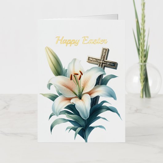 イースターホワイトリリクロスイラストレーション 箔シーズンカード (正面)