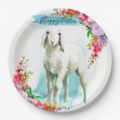 イースターホワイト子羊 |春の花 ペーパープレート (正面)