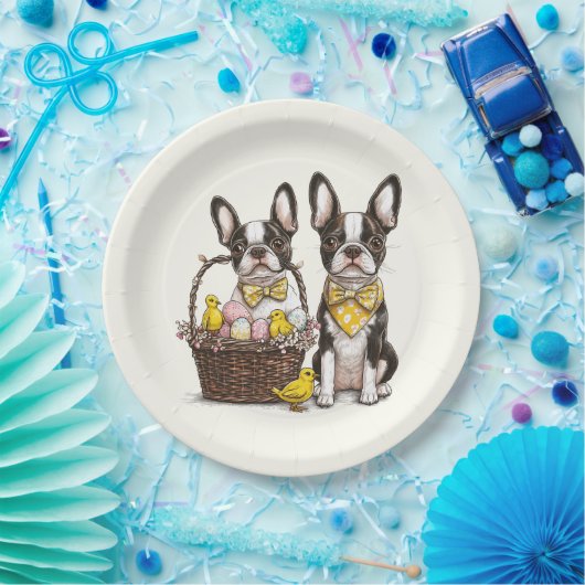 イースターボストンテリア犬 ペーパープレート (パーティー)