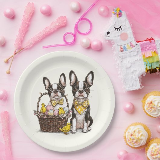 イースターボストンテリア犬 ペーパープレート (パーティー)