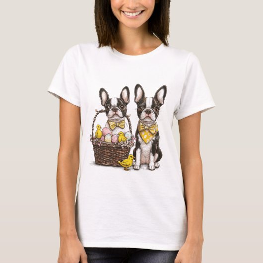 イースターボストンテリア犬 Tシャツ (正面)