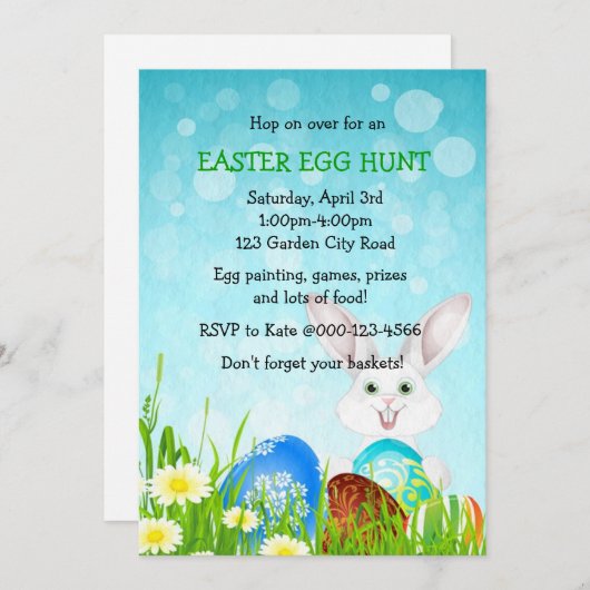 イースターボニー&エッグスエッグ狩りパーティー招待状 招待状 (正面/裏面)