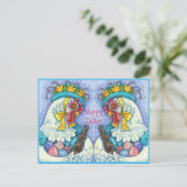 イースターボンネットと卵、春チキンカラフル シーズンポストカード (スタンド正面)