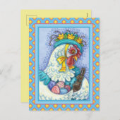 イースターボンネットと卵、春チキンカラフル シーズンポストカード (正面/裏面)