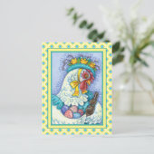 イースターボンネットと卵、春チキンカラフル シーズンポストカード (スタンド正面)