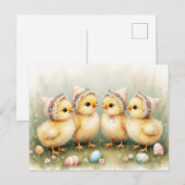 イースターボンネットのかわいい雛 ポストカード (正面/裏面)