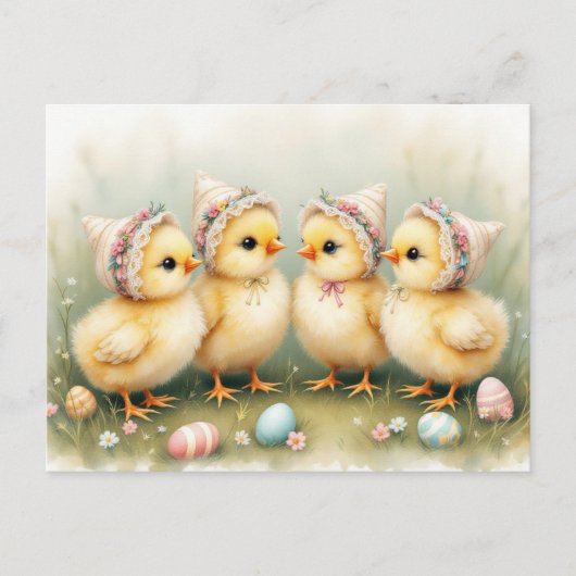 イースターボンネットのかわいい雛 ポストカード (正面)