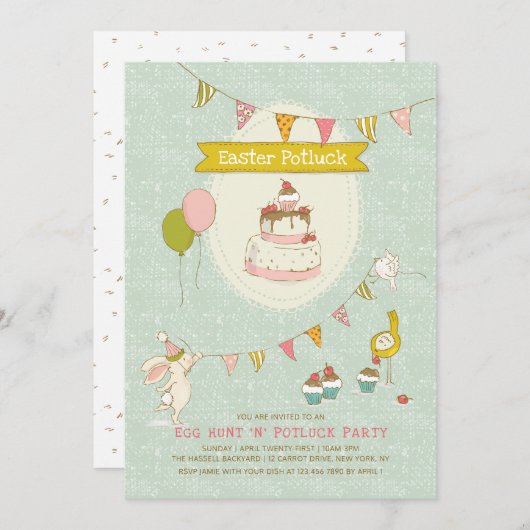 イースターポットラックエッグ狩りパーティー 招待状 (正面/裏面)