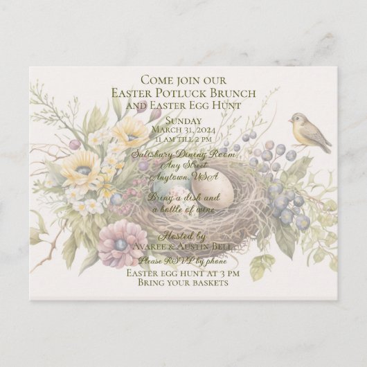 イースターポトラックブルンチイースターエッグ狩り招待状 シーズンポストカード (正面)