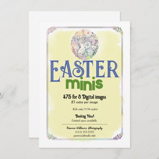 イースターミニス黄色の水彩写真フライヤー 招待状 (正面/裏面)