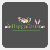 イースターミニマルバニー耳の卵の花デザイン スクエアシール (正面)