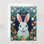 イースターメドウ魔法バニー、花と喜びの色 シーズンポストカード (正面/裏面)