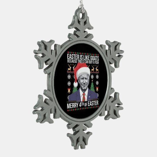 イースターメリーバイデン氏の醜いおもしろいクリスマスの4番目 スノーフレークピューターオーナメント (左)