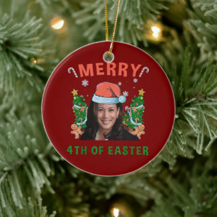 イースターメリー・カマラ・ハリスおもしろいス・クリスマスの4番目 セラミックオーナメント