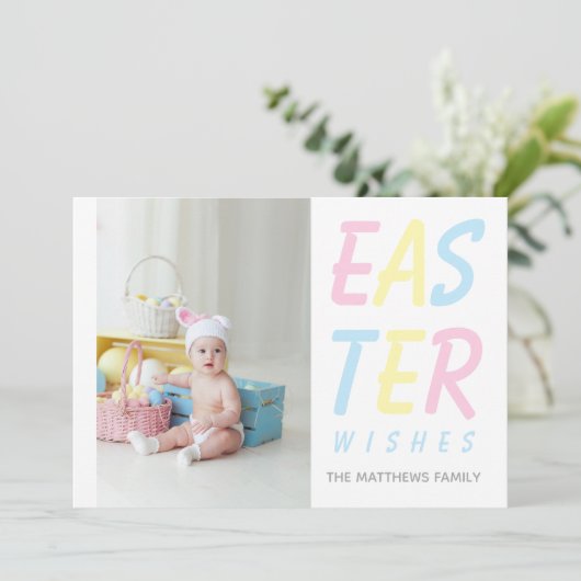イースターモダンウィッシュパステルパーソナライズされた写真 シーズンカード (スタンド正面)