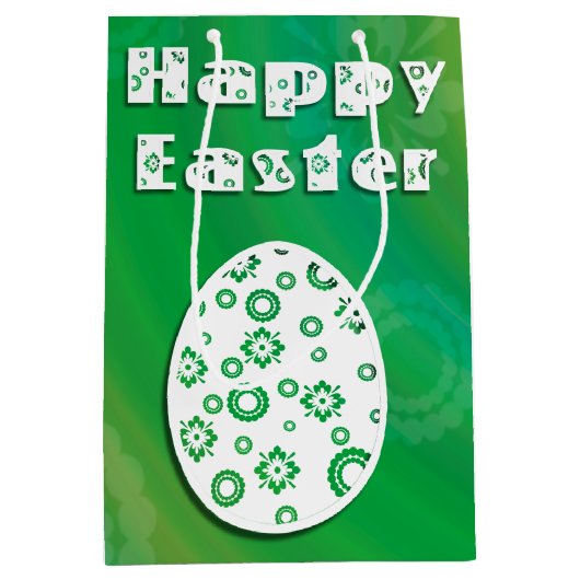 イースターモダンエッグレトロ紙アート ミディアムペーパーバッグ (正面)