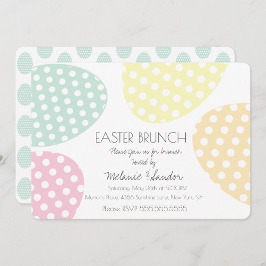 イースターモダンエッグ点々のあるディナーブランチ家族 招待状 (正面/裏面)