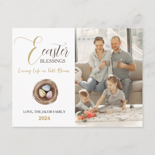 イースターモダンエレガント恵みスクリプトの写真 シーズンポストカード (正面)