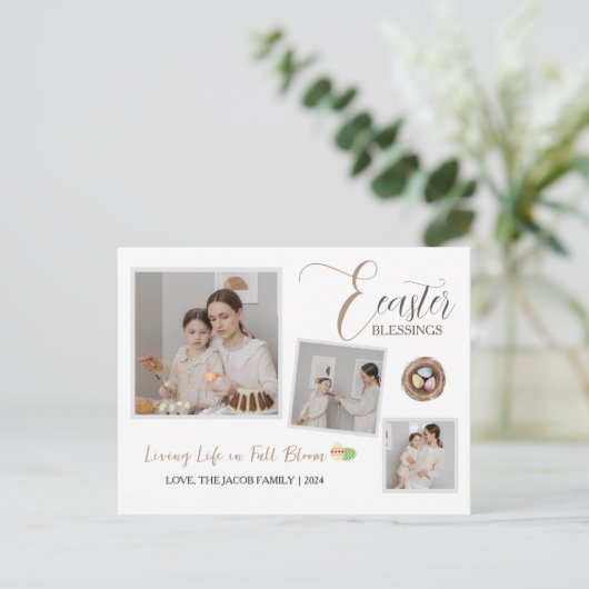 イースターモダンエレガント恵みスクリプト3写真 シーズンポストカード (スタンド正面)