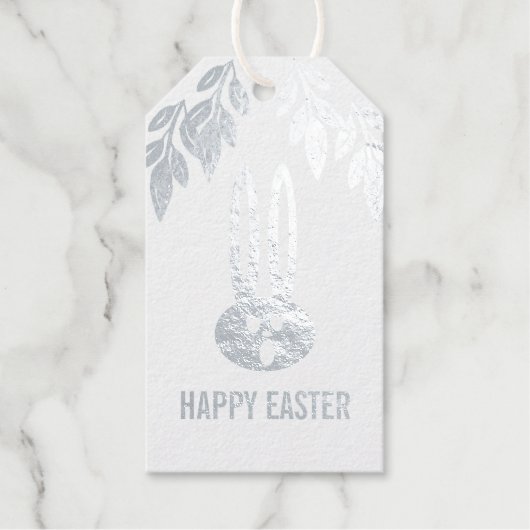 イースターモダンバニーラビットシルバー ギフトタグ (正面)