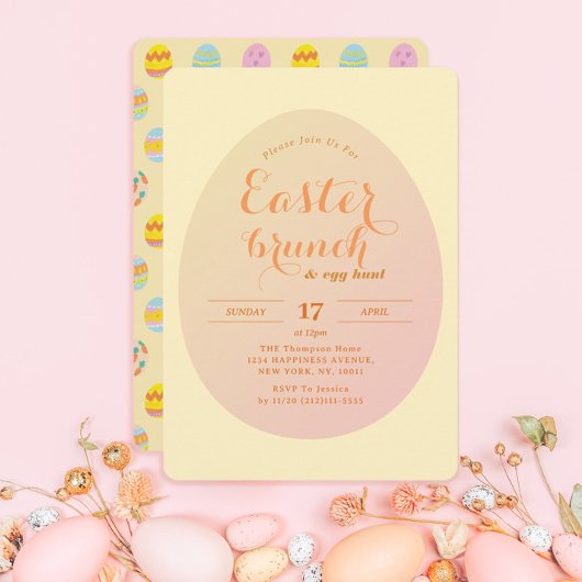 イースターモダンブランチ卵狩りソフトイエロー 招待状