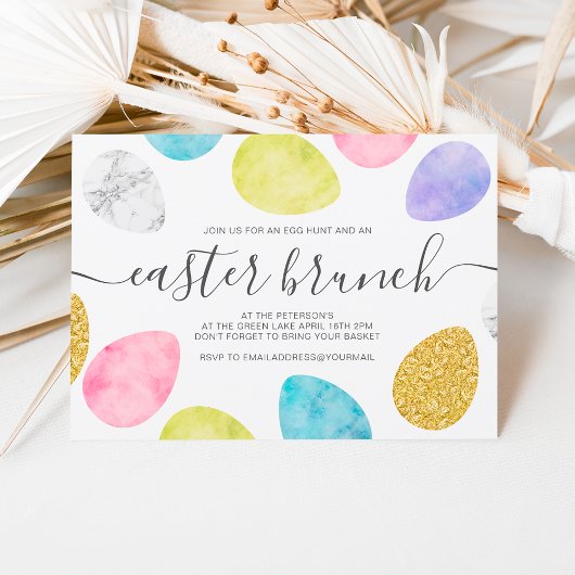イースターモダンブランチ金ゴールドパステル水色の卵 招待状