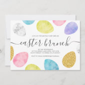 イースターモダンブランチ金ゴールドパステル水色の卵 招待状 (正面)