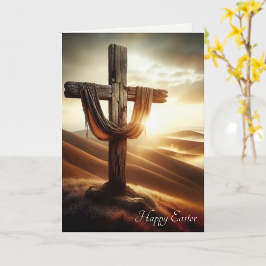 イースターモーニング木造クロスが丘に カード (黄色い花)