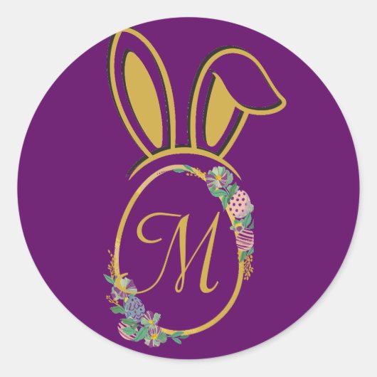イースターユニークバニーモノグラム ラウンドシール (正面)