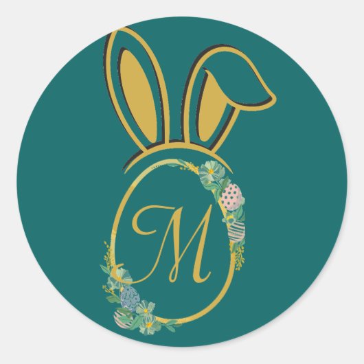 イースターユニークバニーモノグラム ラウンドシール (正面)