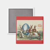 イースターラビットアンティーク車ビッグブルー卵 マグネット (正面/裏面)