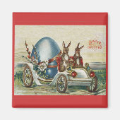 イースターラビットアンティーク車ビッグブルー卵 マグネット (正面)