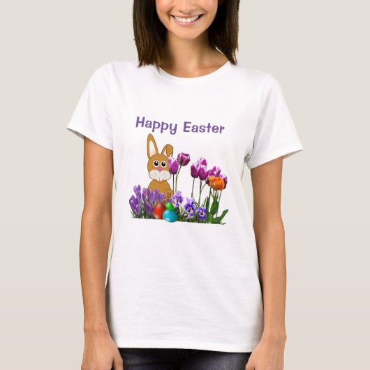 イースターラビットウィズチューリップフラワーズホリデーTシャツ Tシャツ (正面)