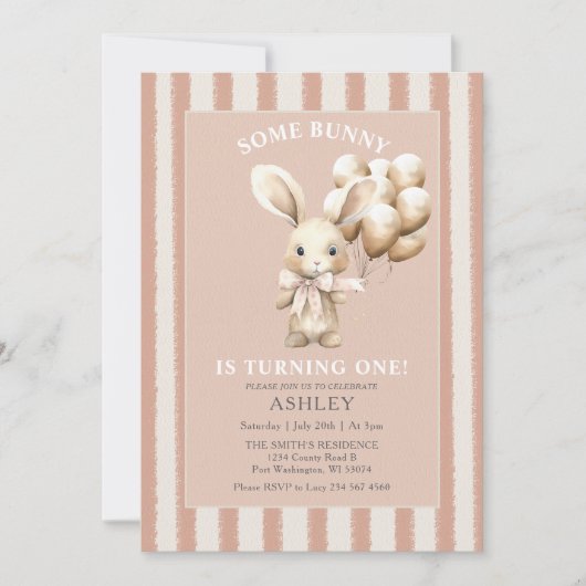 イースターラビットソームバニーファースト誕生日 招待状 (正面)