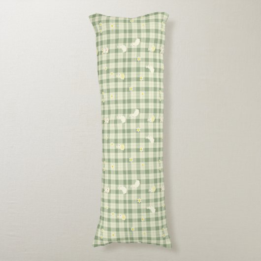 イースターラビットチキングリーンプレイドパターン ボディピロー (正面縦)