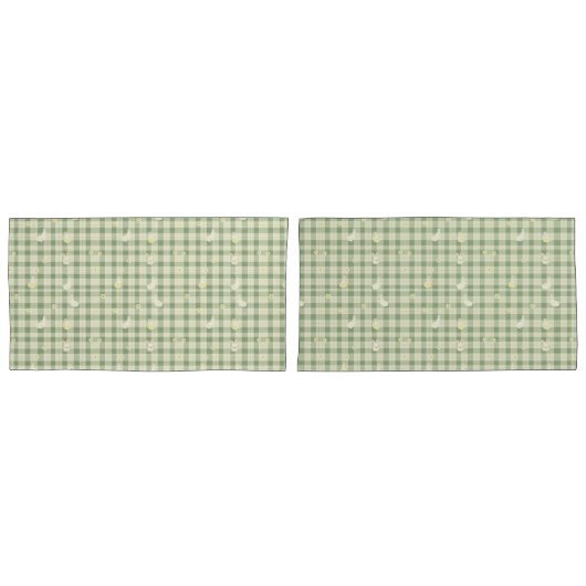 イースターラビットチキングリーンプレイドパターン 枕カバー (正面-セット)