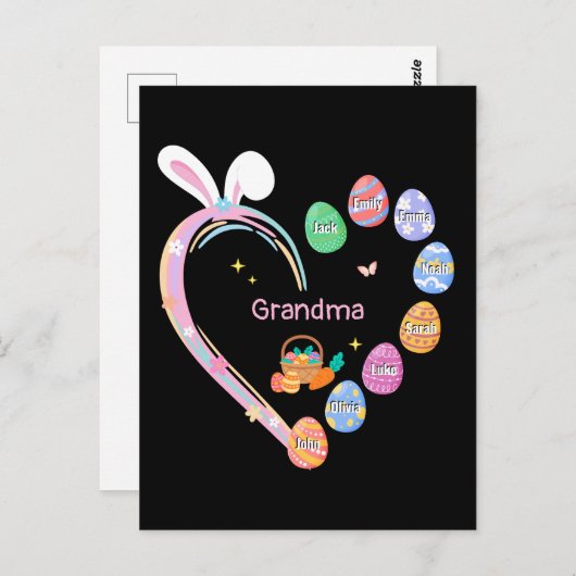 イースターラビットハートイースターエッグおばあちゃん家族の名前 ポストカード (正面/裏面)