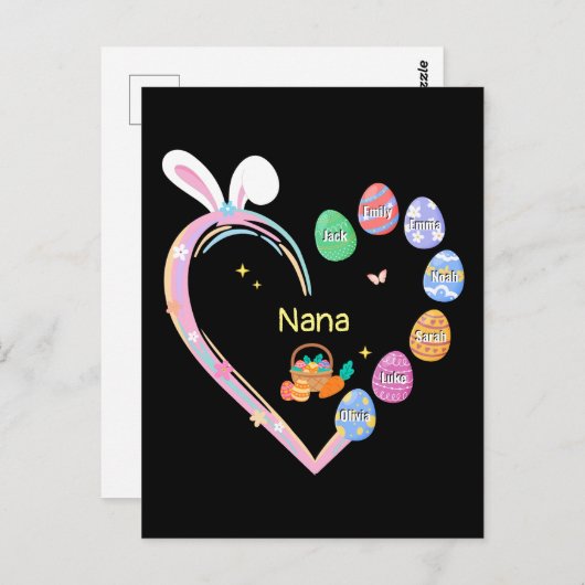 イースターラビットハートイースターエッグおばあちゃん家族の名前 ポストカード (正面/裏面)