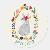 イースターラビットバニーグレーフローラスケッチ ラウンドシール (正面)