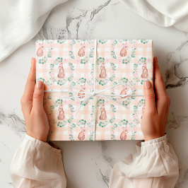 イースターラビットバニー水彩ピンクパターン ラッピングペーパー