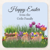 イースターラビットパーソナライズされた スクエアペーパーコースター (正面)