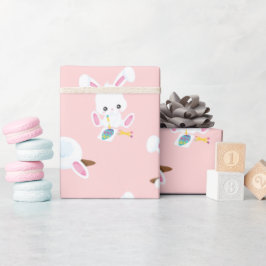 イースターラビットピンクの繰り返しパターン ラッピングペーパー
